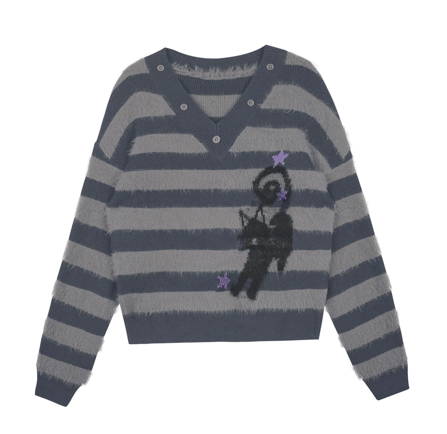 Striped Mink V-Neck Sweater