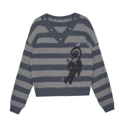 Striped Mink V-Neck Sweater