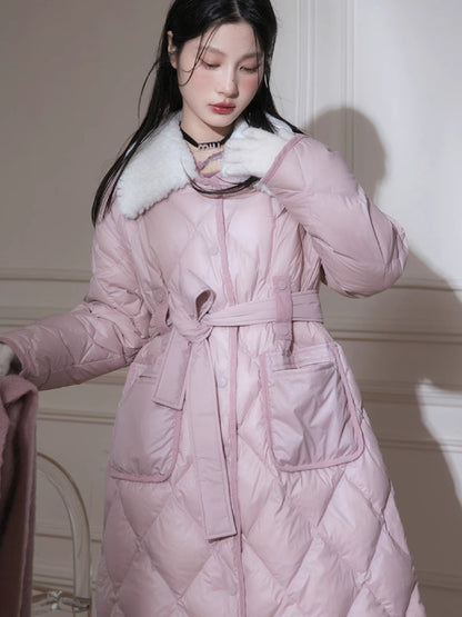 Milk peach long down jacket