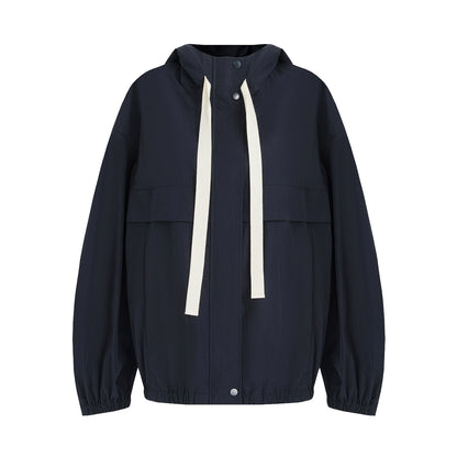 Navy Drawstring Slimming Jacket