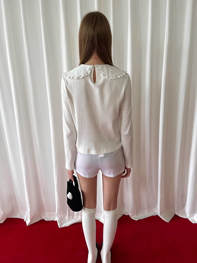 White lace doll collar knit top