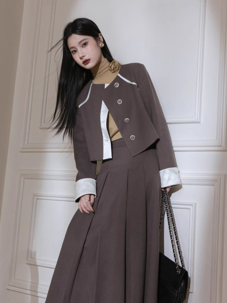 Satin blazer + skirt suit