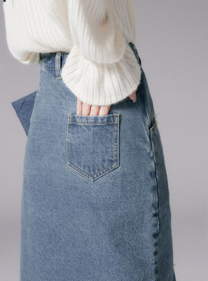 Retro raw denim skirt set