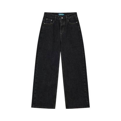 Retro Gray Black Commuter Loose Straight Jeans