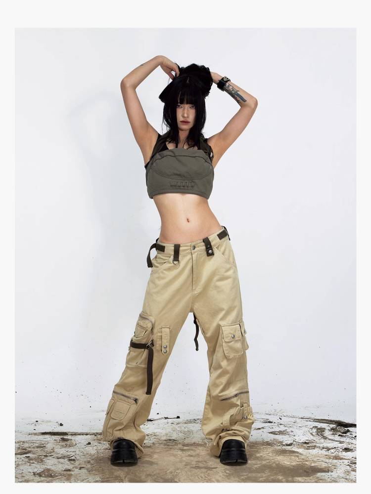 Multi-pocket straight cargo pants