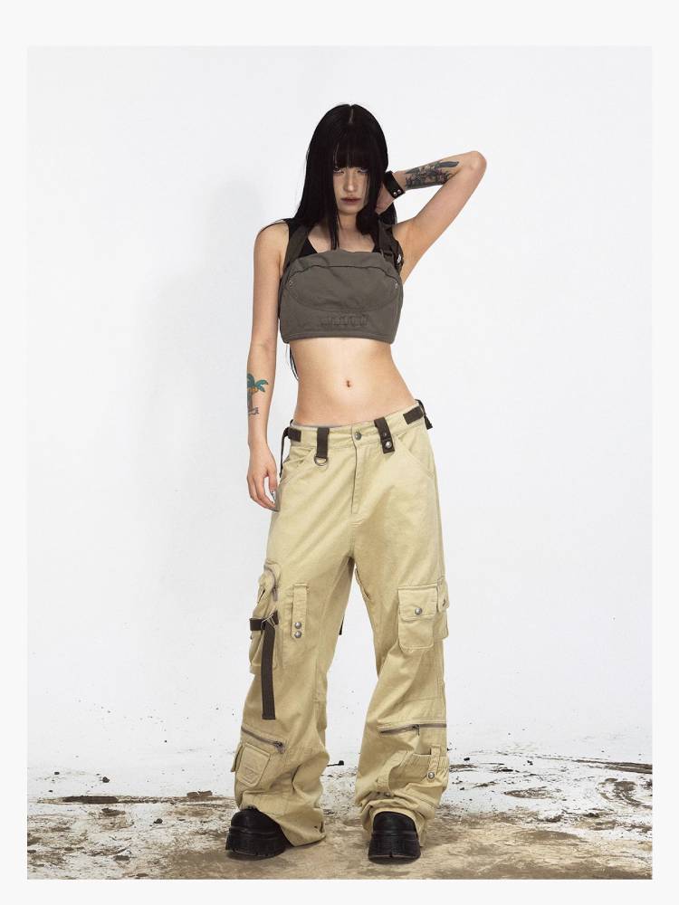 Multi-pocket straight cargo pants