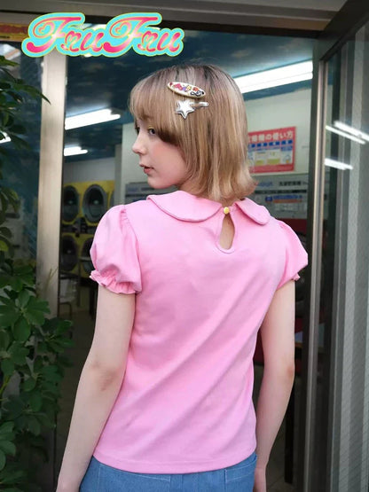 Doll collar puff sleeve T-shirt