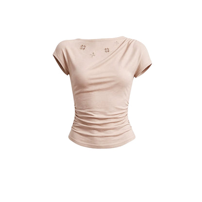Maglia con ricamo traforato e maniche ad aletta