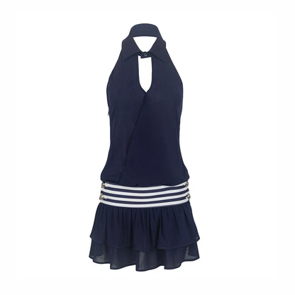 Striped Ruffle Halter Dress