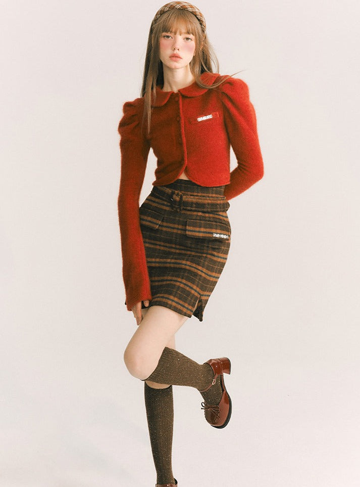 Black Tea Wool Plaid Skirt