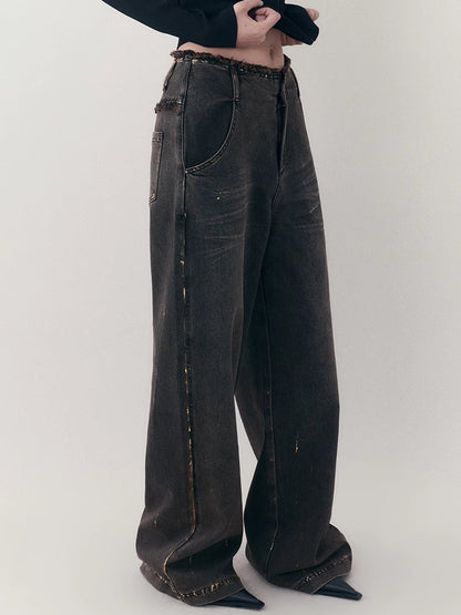 Loose straight denim pants