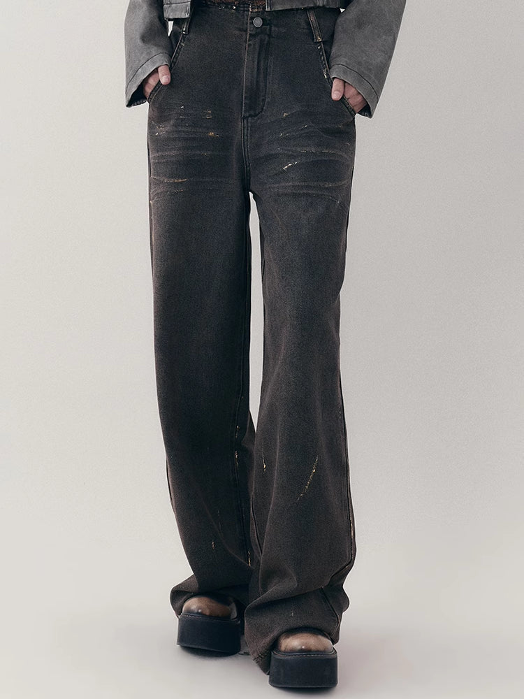 Loose straight denim pants