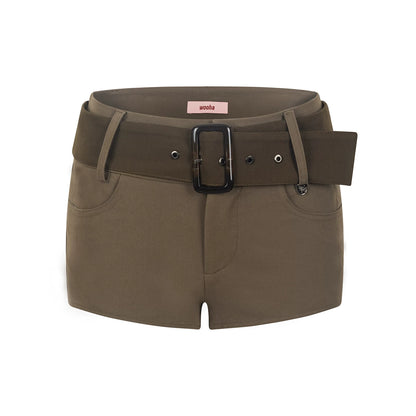 Retro Low-Waist Belted Shorts