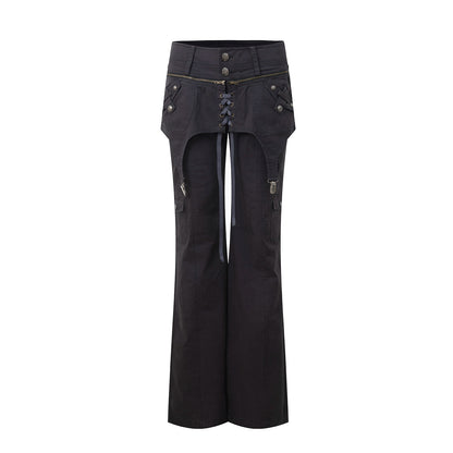 Layered Distressed Straight Cargo Pants