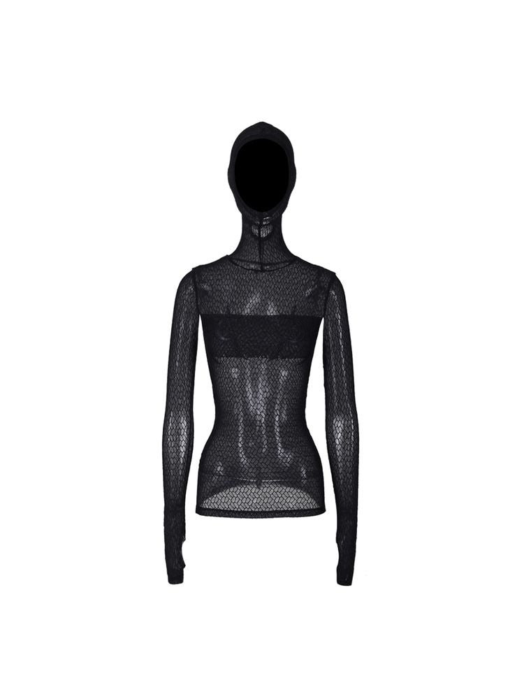 Mesh hooded slim shirt