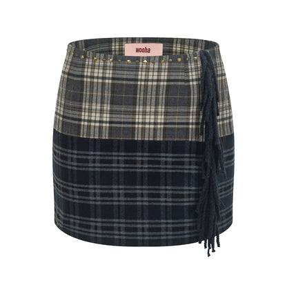 Retro Plaid Spliced Skirt