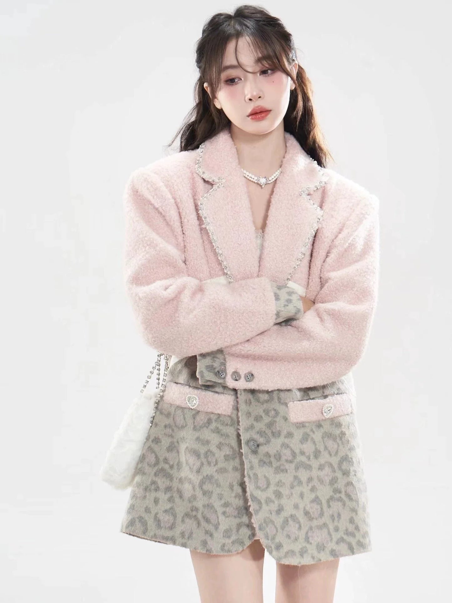 Wool tweed pink blazer Coat