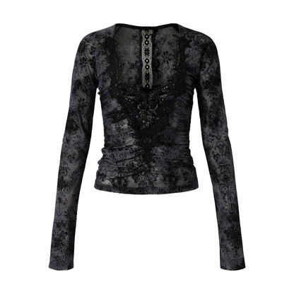 Vintage Samtbluse mit Spitze