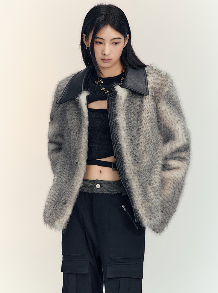 gradient ring fur jacket