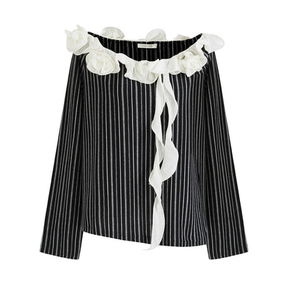 Black and White Striped Off-Shoulder Blouse