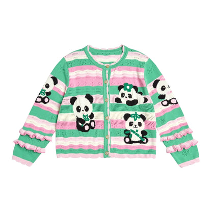 Panda Lace Sleeve Striped Cardigan