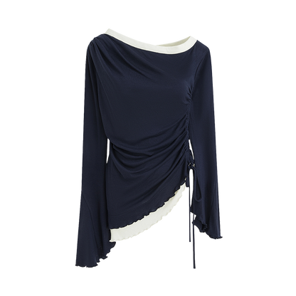 Autumn Slanted Shoulder Knit Slacks Set-Up