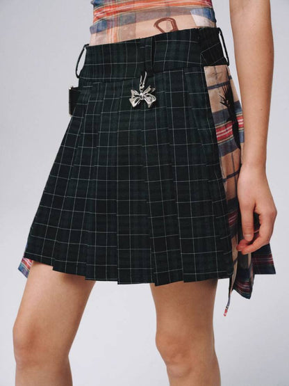 Plaid A-pleated skirt