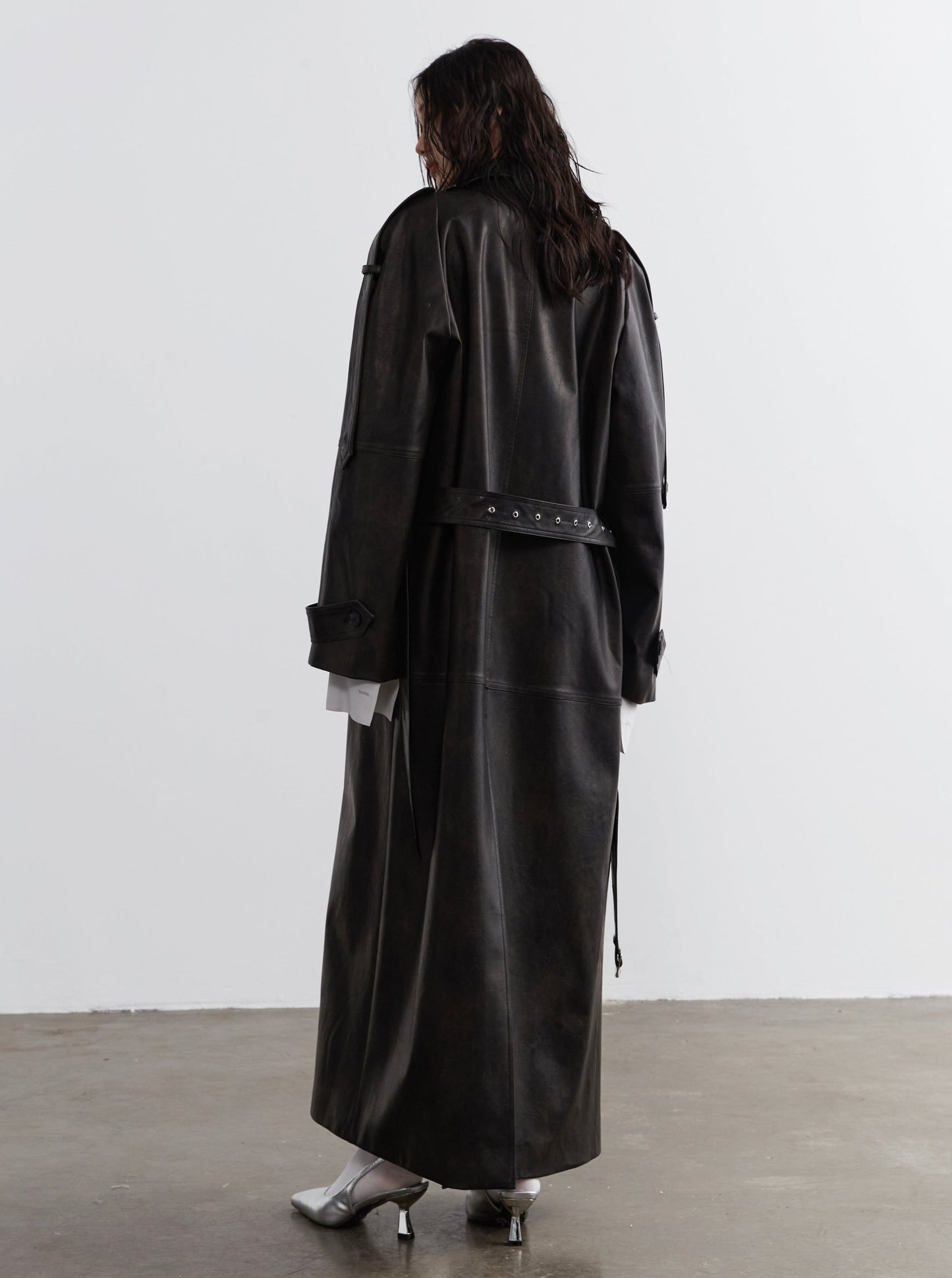 leather heavy maxi trench coat