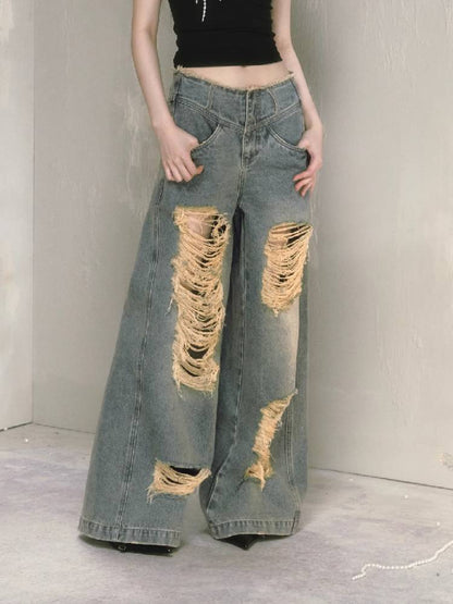 Wide leg high waist jeans