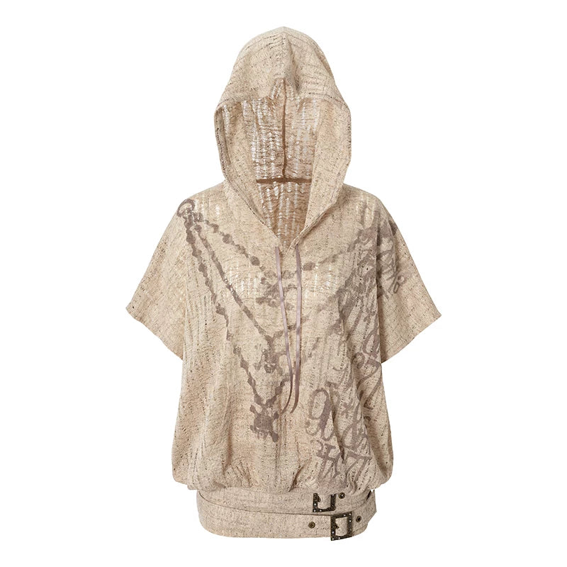 Punk Ripped Knit Hooded Blouse