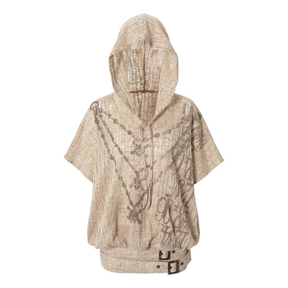 Punk Ripped Knit Hooded Blouse