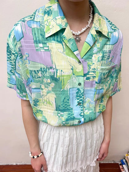 Hand-painted printed short sleeve shirt