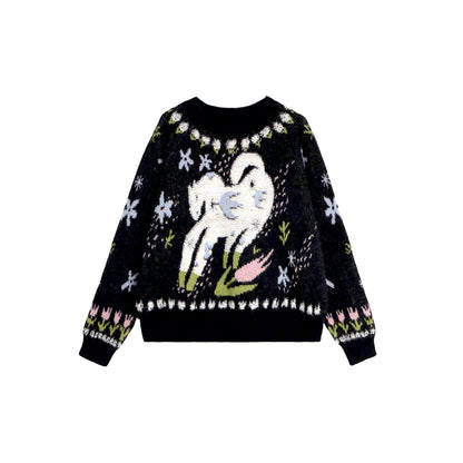 Animal Jacquard Wool Top & Skirt Set-Up