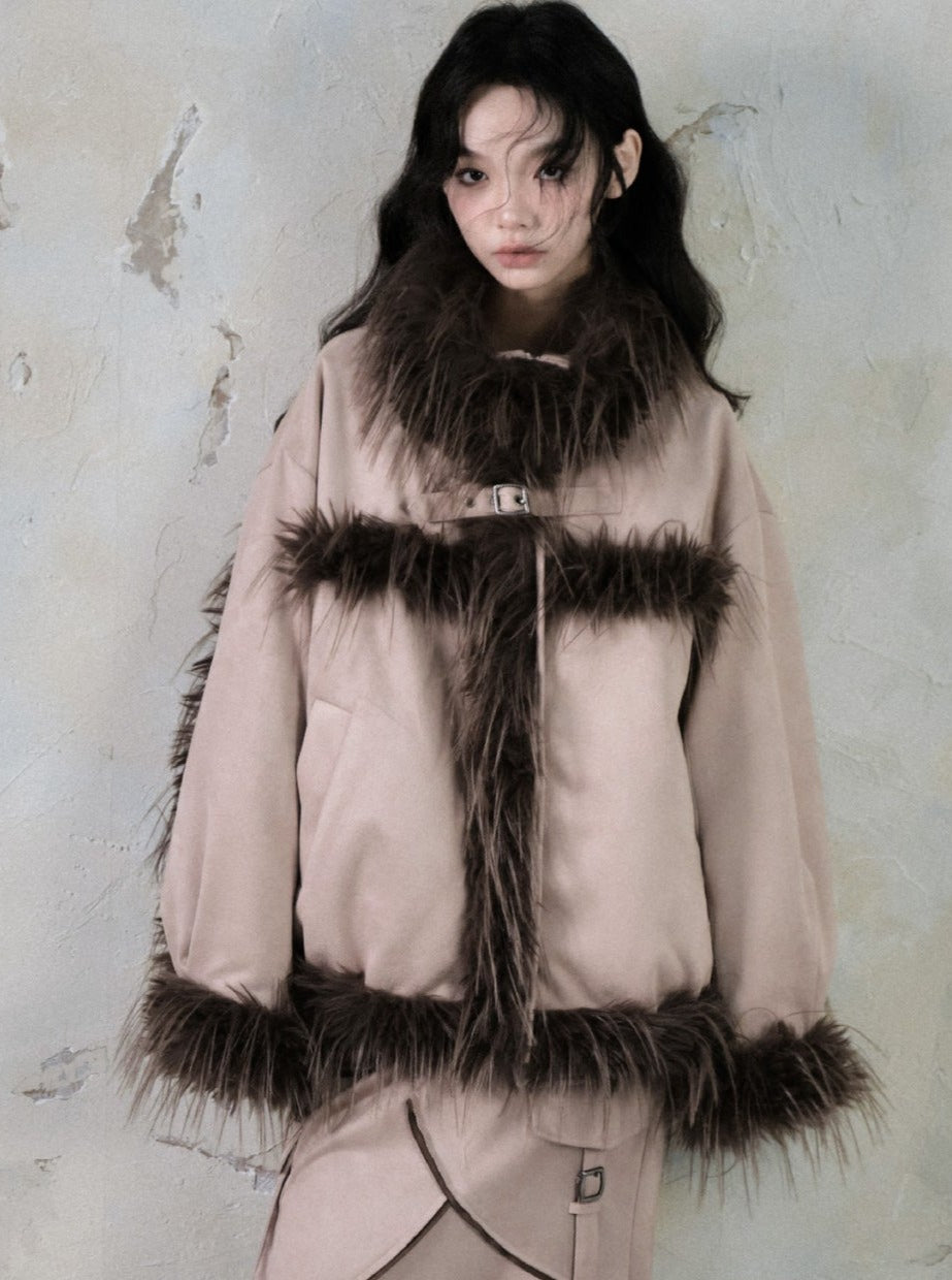 Stitched Suede Fur Jacket