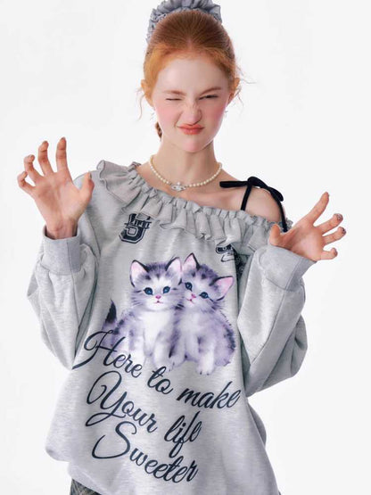 Cat print sweatshirt