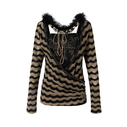 Bandeau Fake Two-Piece Striped Knit Top Set