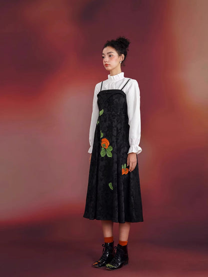 Chinese style embroidery suspender dress