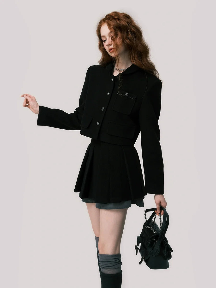 Short coat pleated skirt set