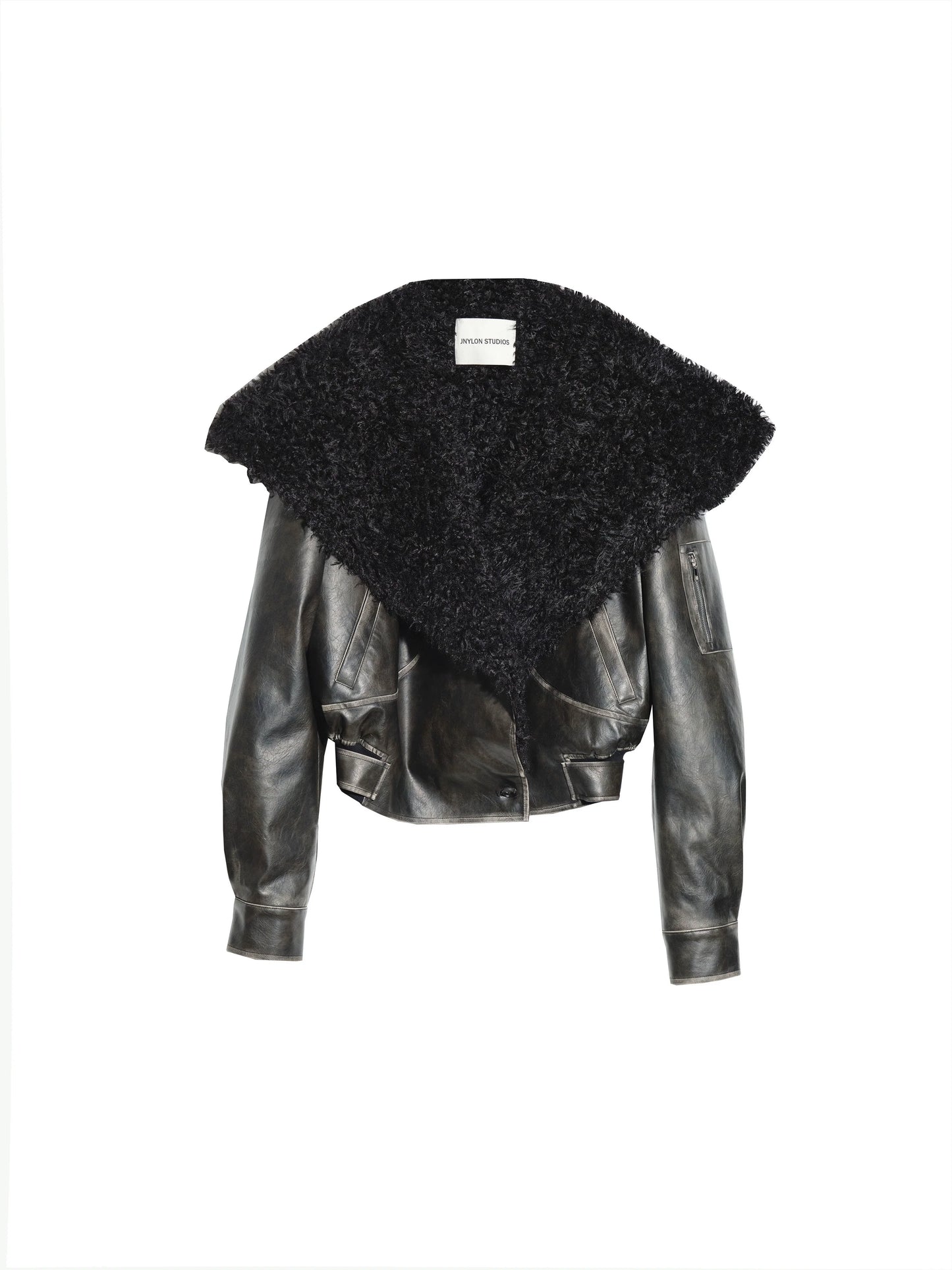 big fur collar PU leather jacket