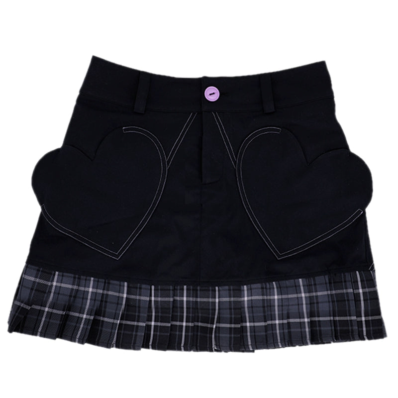 Girl Group Style Black Plaid Stitch Skirt