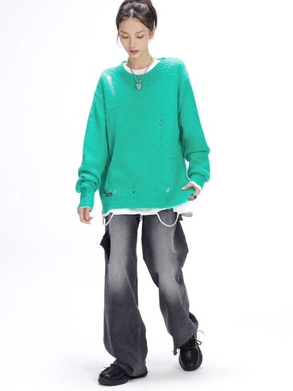 Round neck pullover mohair sweater