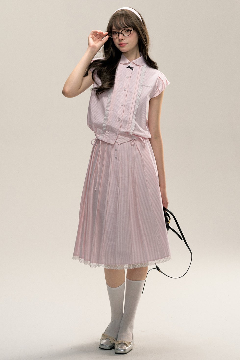 Flying Sleeve Shirt and Pleated Skirt Set-Up