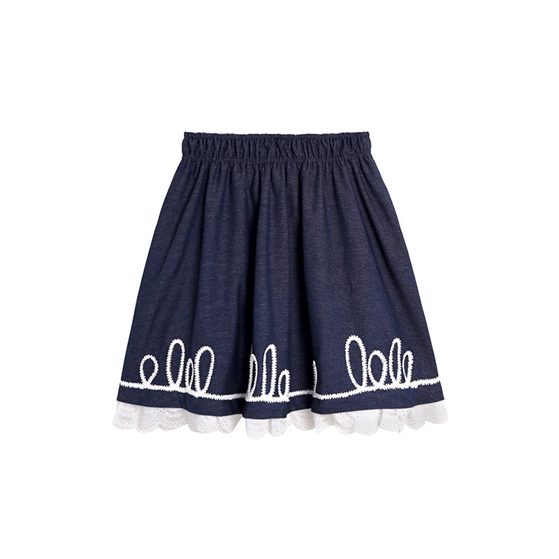 Embroidered Patchwork Denim A-Line Skirt