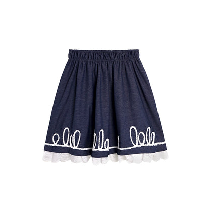 Embroidered Patchwork Denim A-Line Skirt