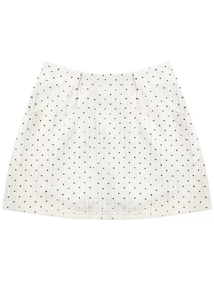 High waist slim A-line polka dot skirt