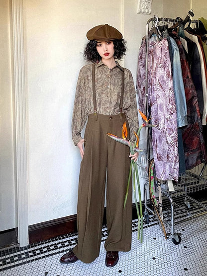 Retro loose suspender pants