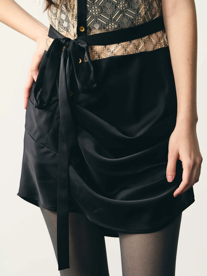 Lace satin pleated dress