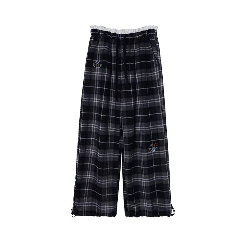 Bestickte Wollhose mit Karomuster