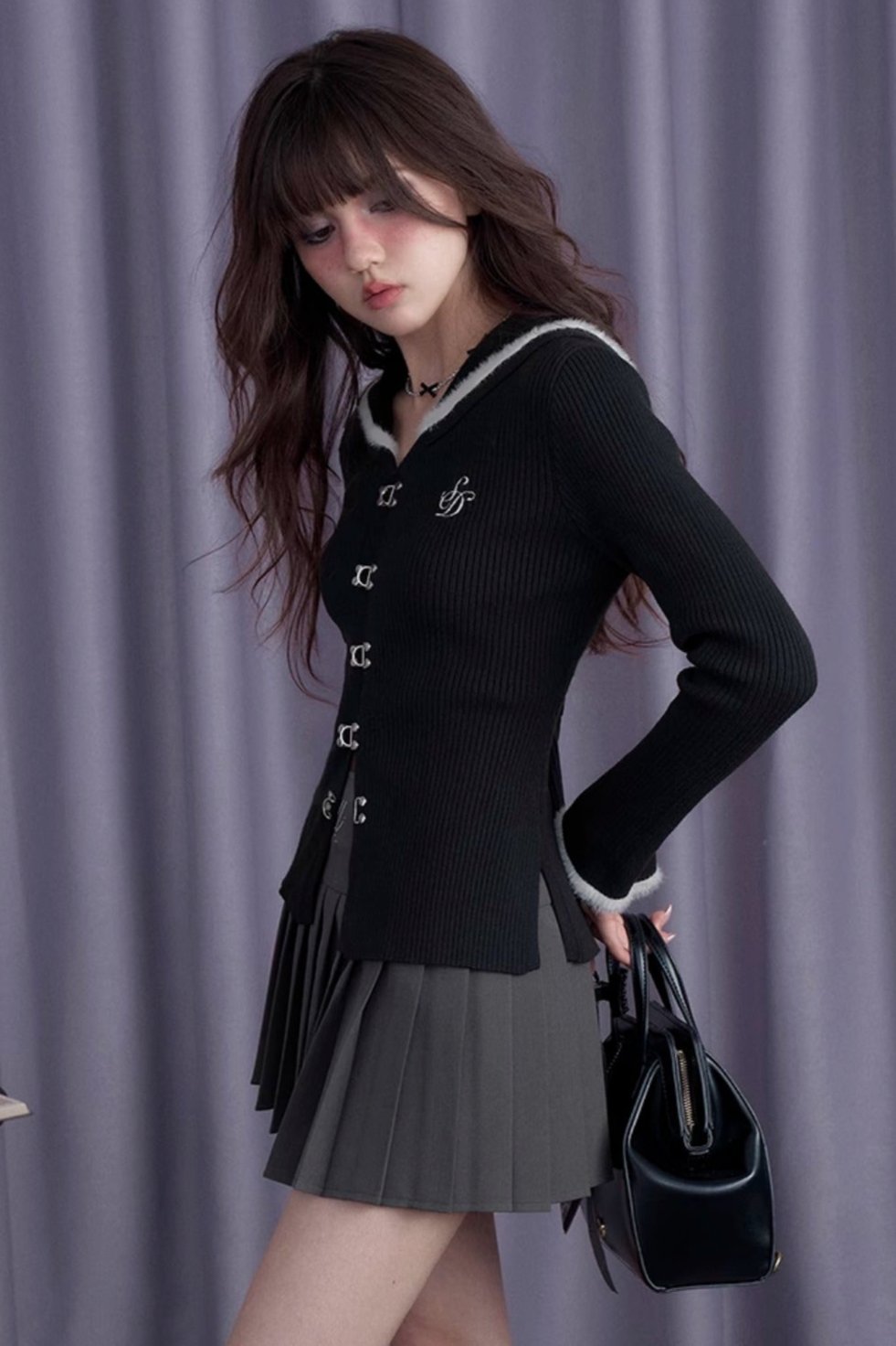 Dark Sailor Collar Imitation Mink Sweater