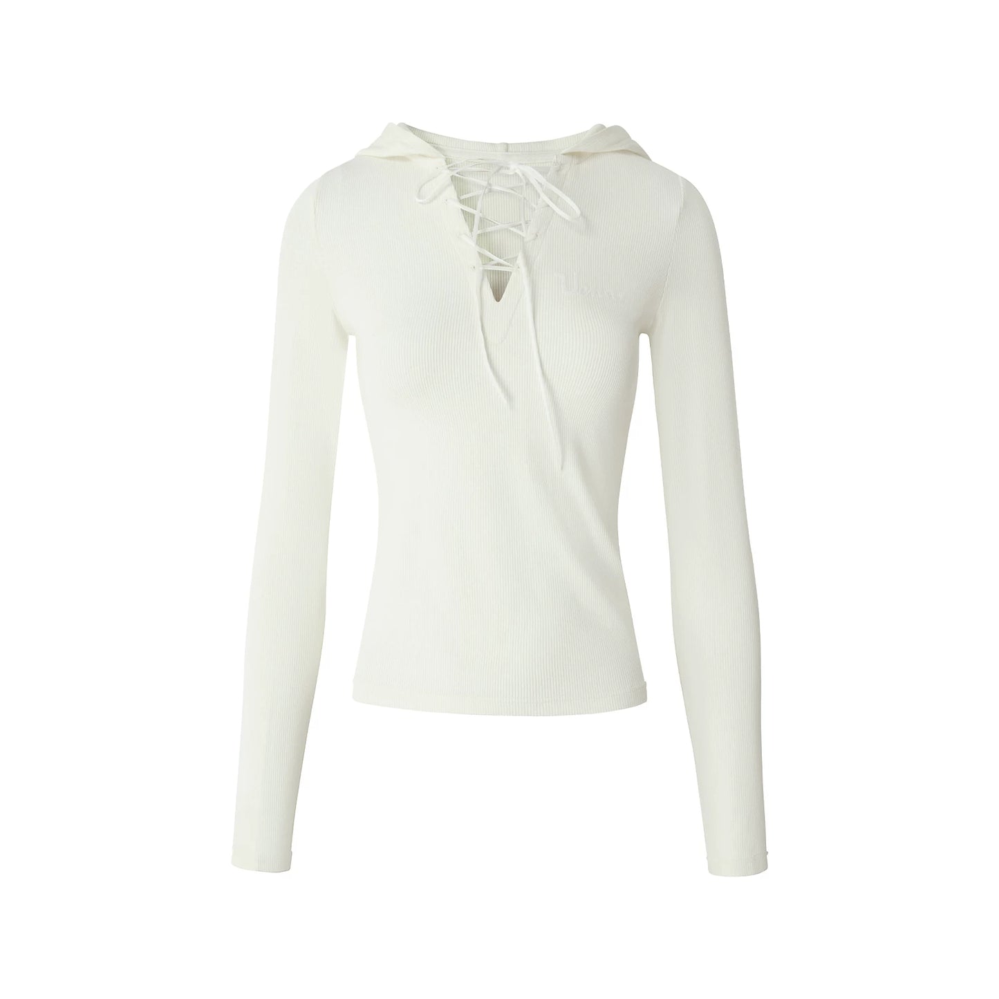 Embroidery Tie Hooded Top